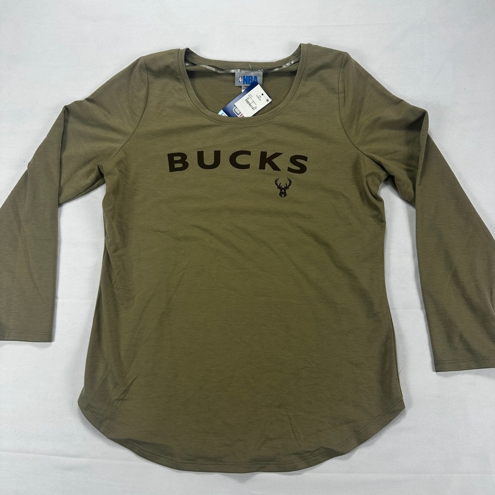 NBA Milwaukeeâ Bucks Olive Long Sleeve Scoop Neck T-Shirt Women's Large NWT